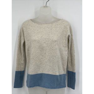 Vince Sweater XS Ivory Blue Colorblock Cashmere Long Sleeve Cozy Comfy